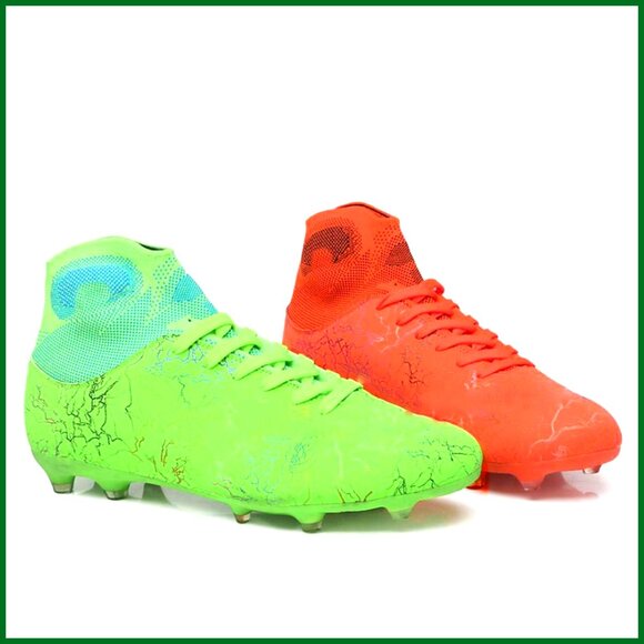 PU Leather Soccer Cleats with Long Studs Non-Slip High-Top Football Shoes